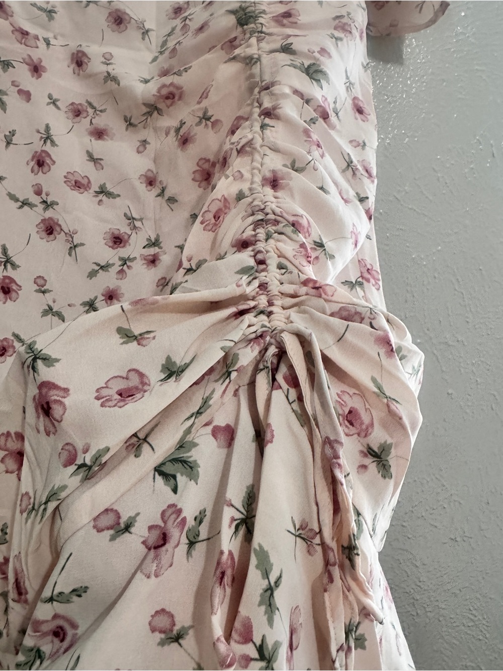 Allegra K Cream Pink Floral Ruched Mini Dress - Picture 4 of 5